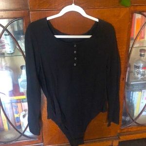 Black ribbed long sleeve bodysuit
